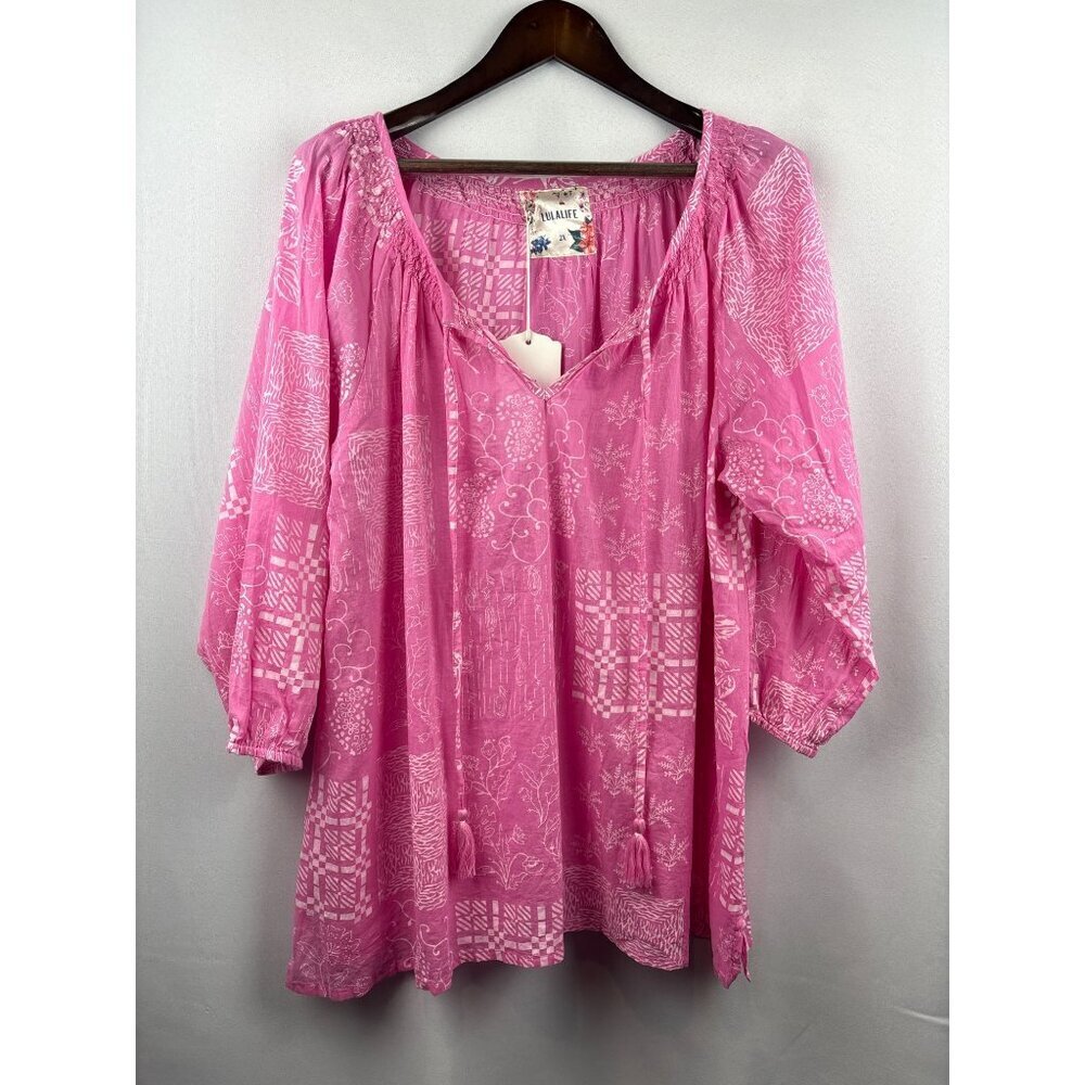 Women’s LulaLife 2X Bright Pink Edna Top with White Patterning